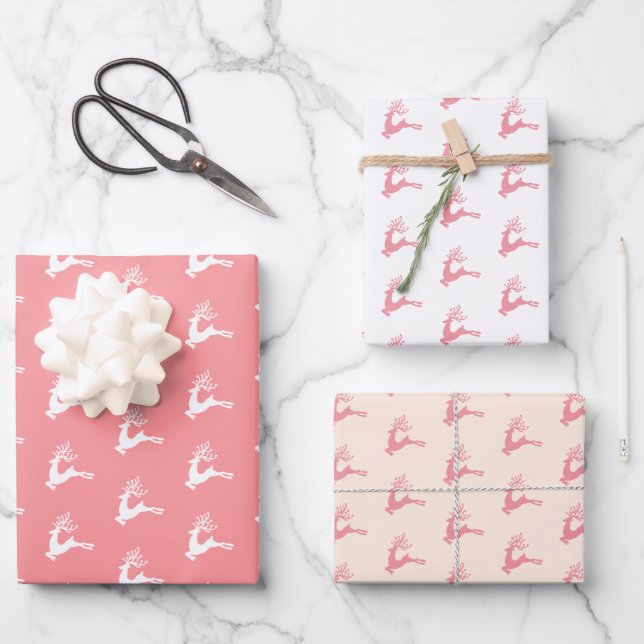 Modernes festliches Nordisches Weihnachtsfest Rosa Geschenkpapier Set (Vorderseite)
