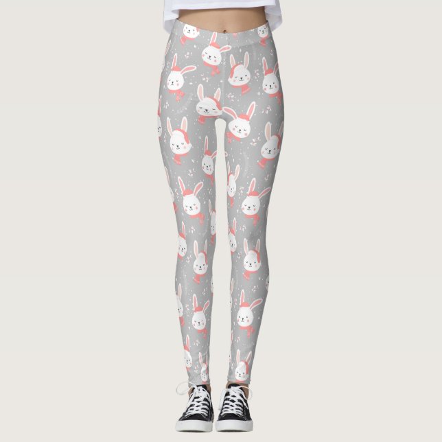 Modernes festliches Weihnachtsfest Bunny Rabbit Leggings (Vorderseite)