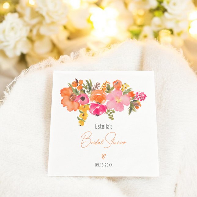 Modernes, fett gedrucktes Brautparty mit Blumensch Serviette (Modern chic bold floral script bridal shower napkins)