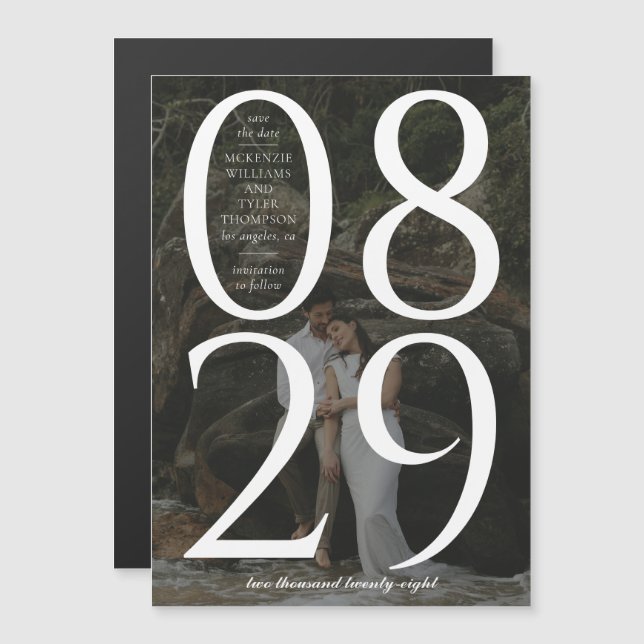 Modernes, fett großes Date Foto Hintergrund Gerett Magneteinladung (Vorne/Hinten)
