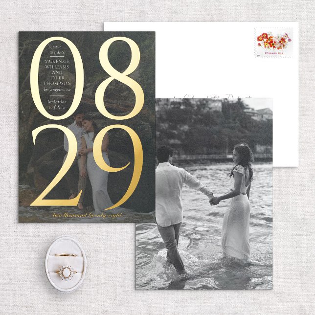 Modernes, fett großes Date-Foto Save the Date Folieneinladung (Von Creator hochgeladen)