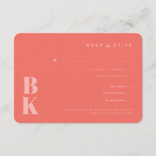 Modernes fett Monogram Coral Wedding RSVP Begleitkarte
