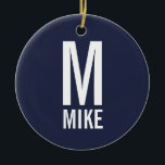 Modernes, fett Personalisiertes Monogramm und Name Keramik Ornament<br><div class="desc">Modernes Schwarz-Weiß-Monogramm-Design mit personalisiertem Monogramm und Namen im modernen fett formatierten Sans Serif Schriftart Stil. Perfekt als modernes Loft/minimalistisches Wohngestaltung Accessoire in dieser Ferienzeit.</div>