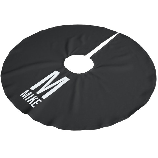 Modernes, fett Personalisiertes Monogramm und Name Polyester Weihnachtsbaumdecke (Schrägansicht)