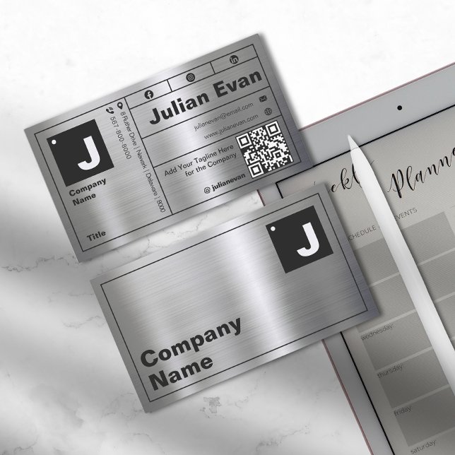 Modernes fett Typografie Monogram Shiny Metal Visitenkarte (Modern Bold Typography Monogram Shiny Metal Business Card)
