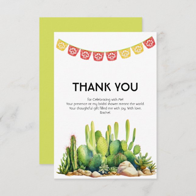 Modernes Fiesta Theme Cactus Brautparty Dankeskarte (Vorne/Hinten)