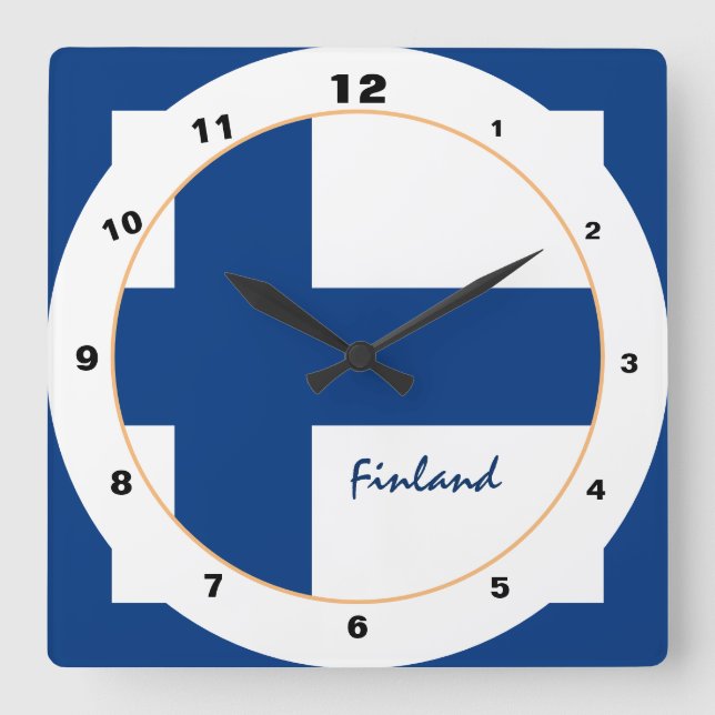 Modernes Finnland, Finnische Flagge trendy Zuhause Quadratische Wanduhr (Vorderseite)
