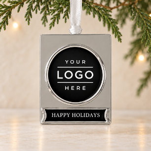 Modernes Firmenlogo Corporate Frohe Feiertage Banner-Ornament Silber