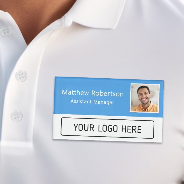 Modernes Firmenlogo Hellblau Mitarbeiterfoto Namenschild (Von Creator hochgeladen)
