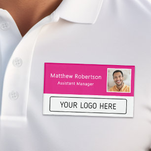 Modernes Firmenlogo Hot Pink Mitarbeiterfoto Namenschild