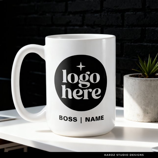 Modernes Firmenlogo-Mitarbeiter-Kaffeetasse Kaffeetasse (Mug shown in 15 oz. Add your logo and name, website, or tagline. Choose size and mug style.)