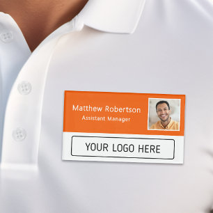 Modernes Firmenlogo Orange Mitarbeiterfoto Namenschild