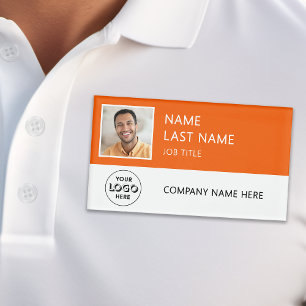 Modernes Firmenlogo Orange Mitarbeiterfoto Namenschild