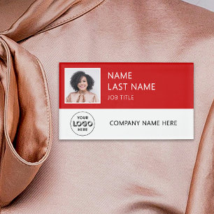 Modernes Firmenlogo rotes Mitarbeiterfoto Namenschild
