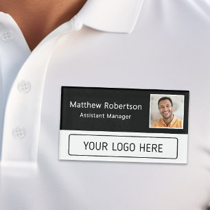 Modernes Firmenlogo Schwarzes Mitarbeiterfoto Namenschild