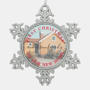 Modernes First Christmas auf unserem neuen Zuhause Schneeflocken Zinn-Ornament
