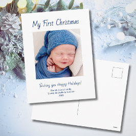 Modernes First Christmas Baby Boy Foto Niedlich Feiertagspostkarte