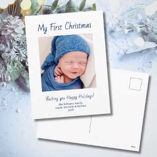 Modernes First Christmas Baby Boy Foto Niedlich Feiertagspostkarte