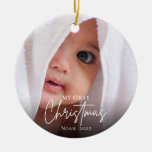 Modernes First Christmas Baby Foto Name Elegant Keramik Ornament