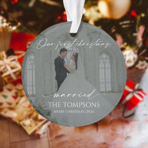 Modernes First Christmas Verheiratetes Foto Orname Ornament