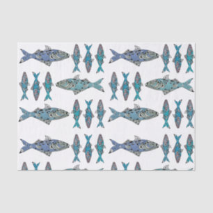 Modernes, fisch-blaues verziertes Dekormuster Seidenpapier