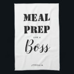 Modernes Fitnessstudio mit gesundem Kochen präpari Geschirrtuch<br><div class="desc">Moderne Gym Healthy Cooking Meal Prep Wie ein Boss Küchentuch in Schwarz-Weiß mit modernen Typografie und Ihrem Namen der Wahl (oder löschen Sie den Beispielnamen und Leerzeichen verlassen).</div>