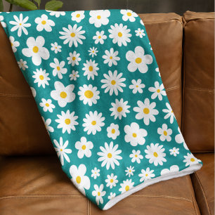 Modernes Flachbild-Graphic Daisy Aquamarin Blue Fleecedecke