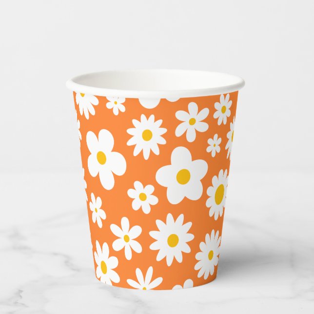 Modernes Flachbild-Graphic Daisy Orange Pappbecher (Vorderseite)