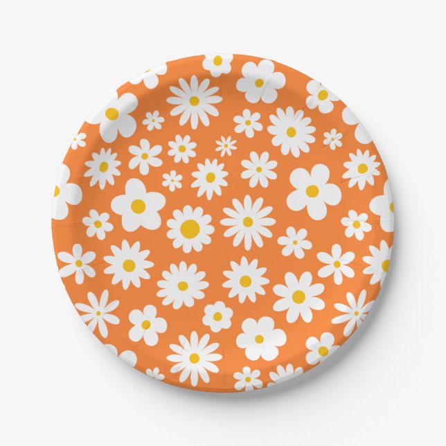 Modernes Flachbild-Graphic Daisy Orange Pappteller (Vorderseite)