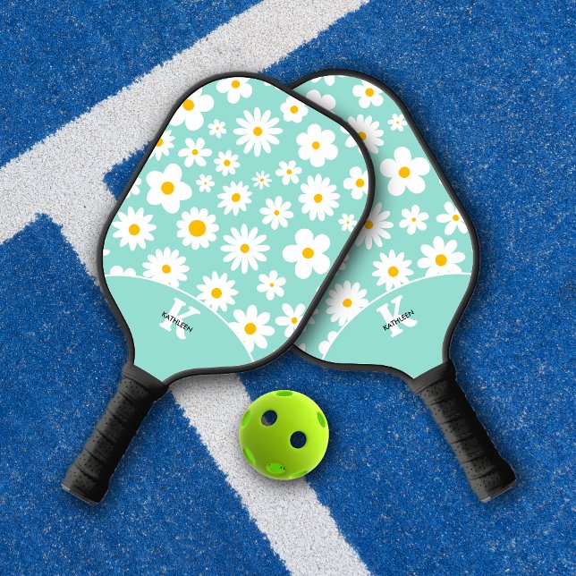 Modernes Flachbild-Graphic Daisy Robin's Egg Blue Pickleball Schläger (Von Creator hochgeladen)