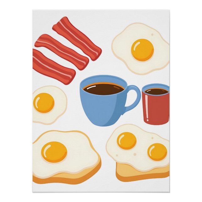 Modernes Flachdesign von Bacon Eggs Toast and Coff Poster (Vorderseite)