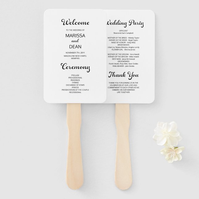 Modernes Flair Script Minimal White Wedding Progra Fächer (Vorne und Hinten)