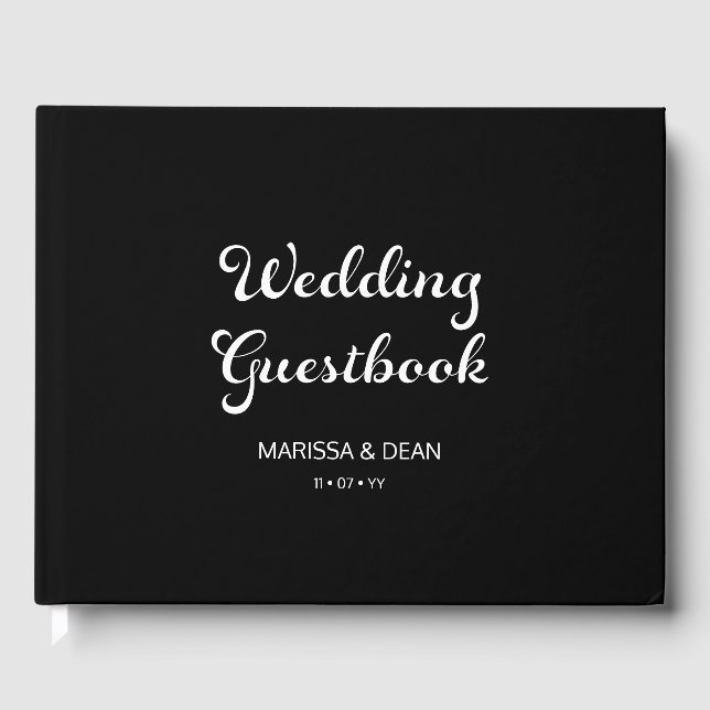 Modernes Flair Script Minimalistisch Black Wedding Gästebuch (Vorderseite)