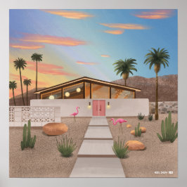 Modernes Flamingo-Haus aus dem Mittelalter Poster