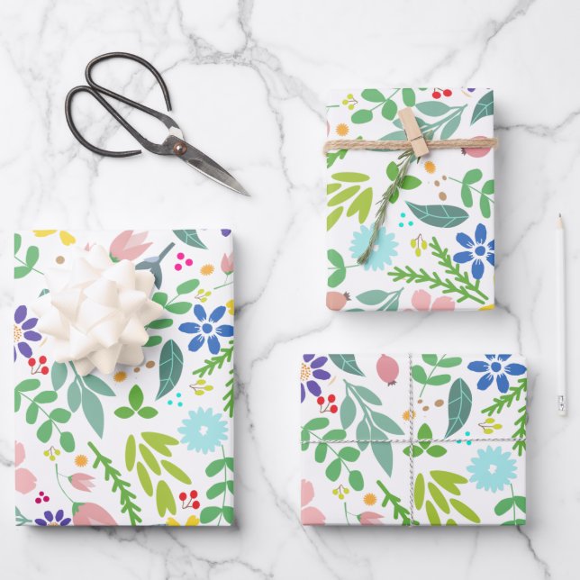 Modernes Floral Geschenkpapier Set (Vorderseite)