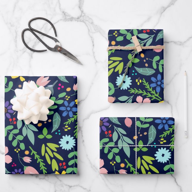 Modernes Floral Geschenkpapier Set (Vorderseite)