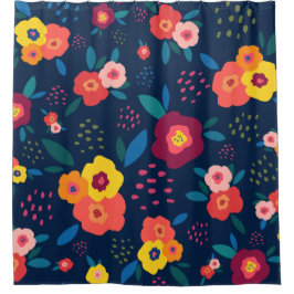 Modernes Floral Muster fett blaues Korallen Duschvorhang