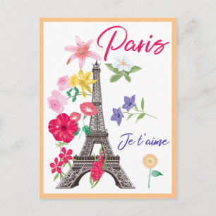 Modernes Floral Paris je t'aime Eiffel Tower Reise Postkarte