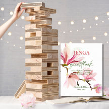 Modernes Floral Wedding Jenga Gästebuchzeichen