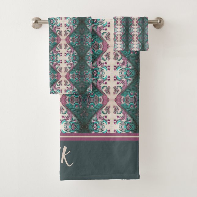 Modernes, florales Mit Monogramm Badhandtuch Set (Insitu)