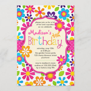 Modernes, florales Niedliche Geburtstag-Party Einladung
