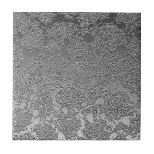 Modernes, florales Silber-Lichtgrau-Muster Fliese