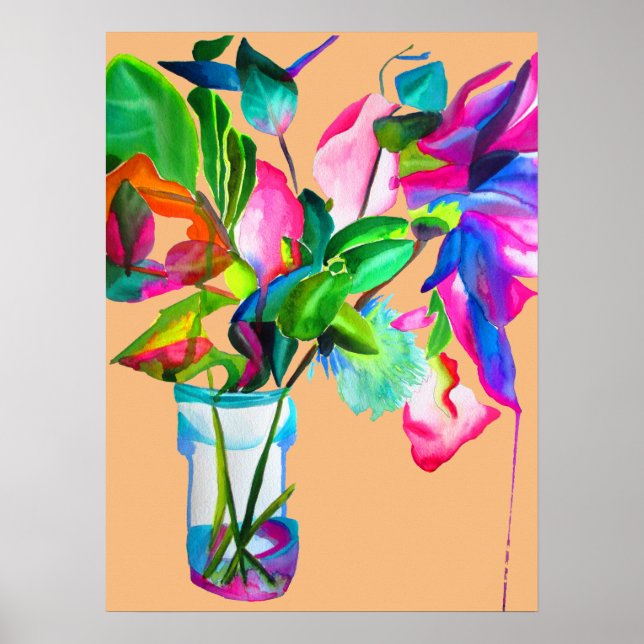 Modernes, florales Stillleben mit Jakobar-Aquarell Poster (Vorne)