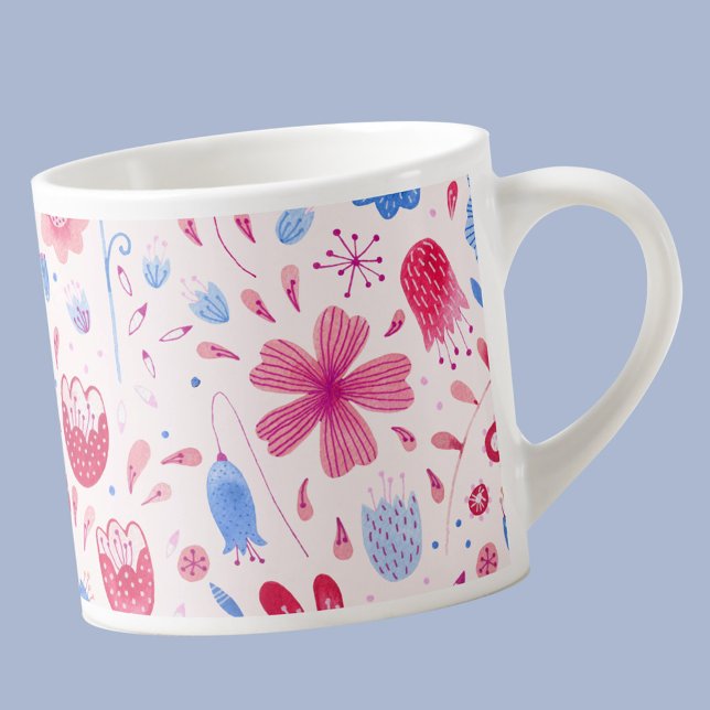Modernes, florales Wasser Rosa Blau Espressotasse (Pink and blue modern floral  espresso cup)