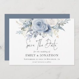 Modernes Florals Dusty Blue QR Code Wedding Save The Date