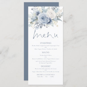 Modernes Florals Dusty Blue Text Wedding Menu Karte