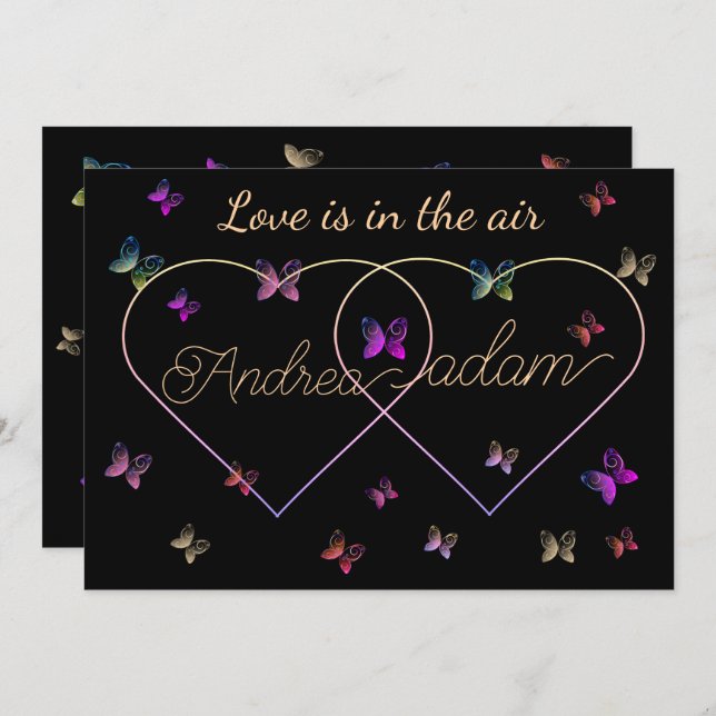 modernes Flugschmetterlingsherz Einladung (Vorne/Hinten)