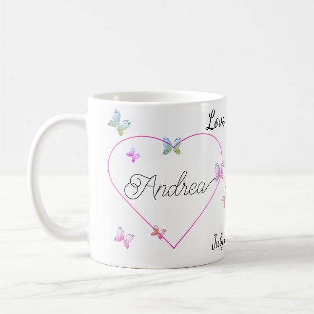 modernes Flugschmetterlingsherz Kaffeetasse (Links)