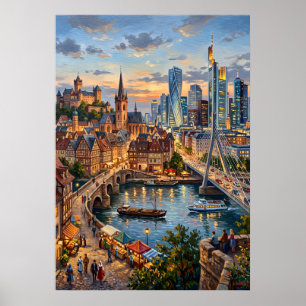 Modernes Fluss-Stadt-Skyline-Poster Poster