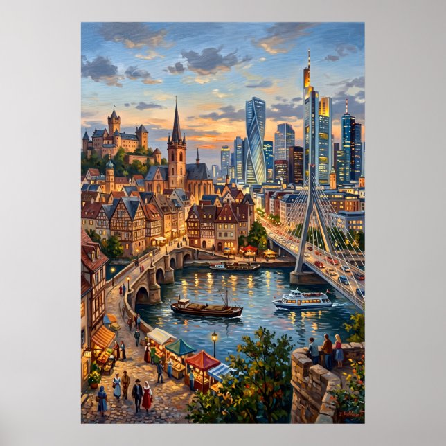 Modernes Fluss-Stadt-Skyline-Poster Poster (Vorne)